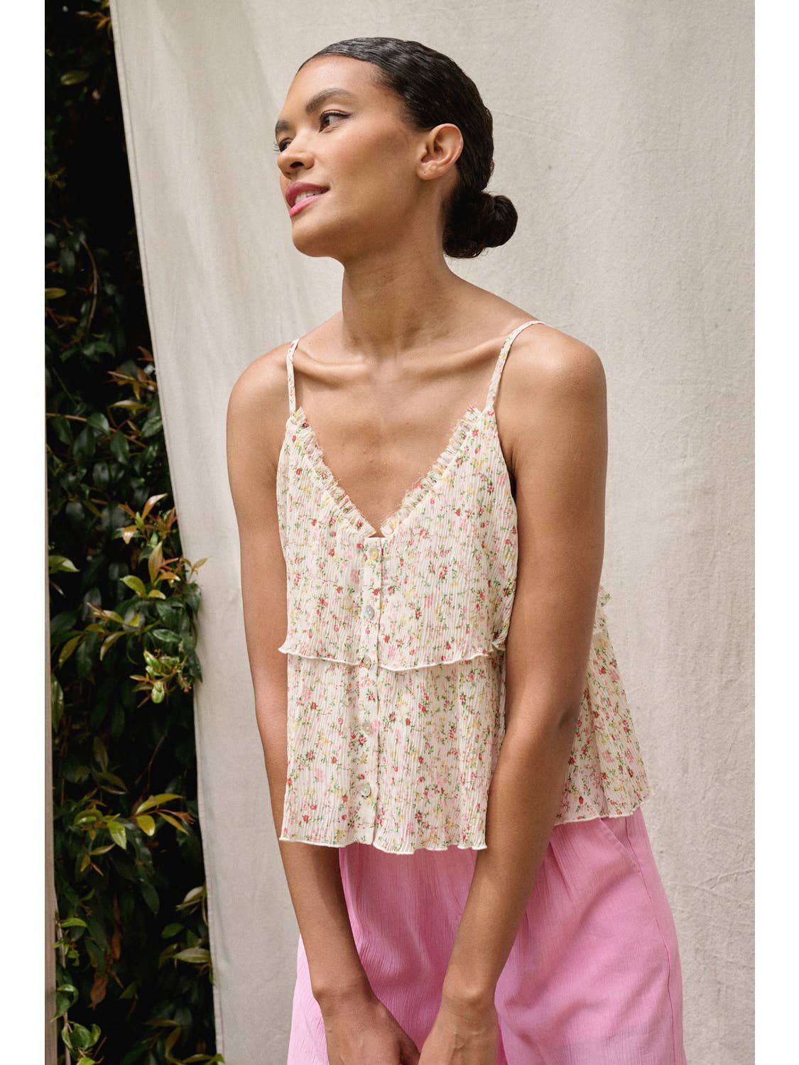 Floral Sweetheart Flounce Ruffle Camisole Top