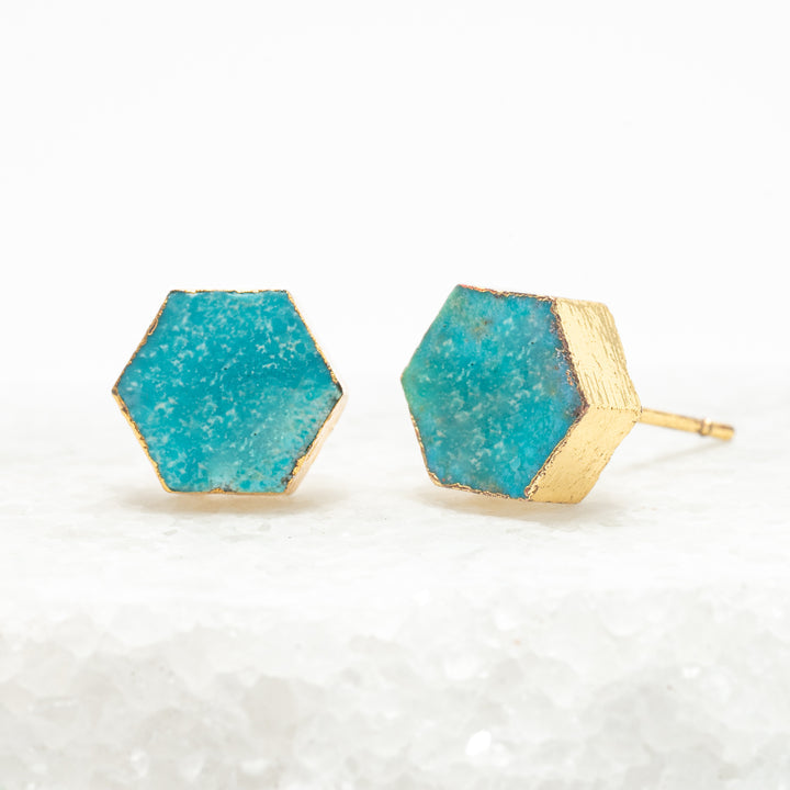 Natalie Turquoise Hexagon Earrings