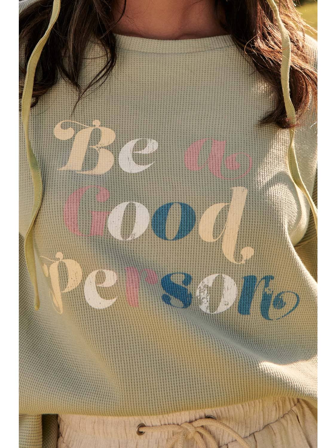 Be A Good Person Waffle-Knit Graphic Top