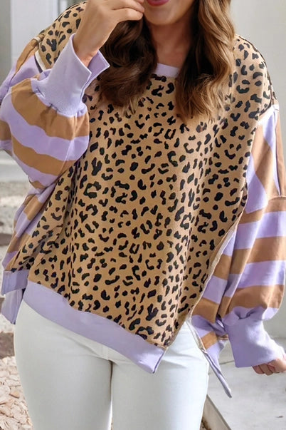 Leopard Striped Color Block Sweatshirt