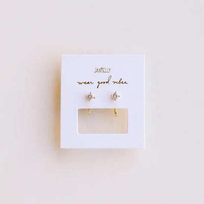 CZ Huggies - White - Gold Earrings
