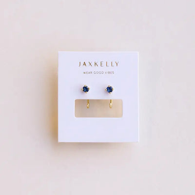 CZ Huggies - Saphire Gold Earrings