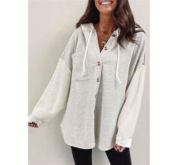 Casual Button Up Sweater Paneled Hoodie