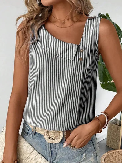 Slant Collar Pullover Striped Vest Top