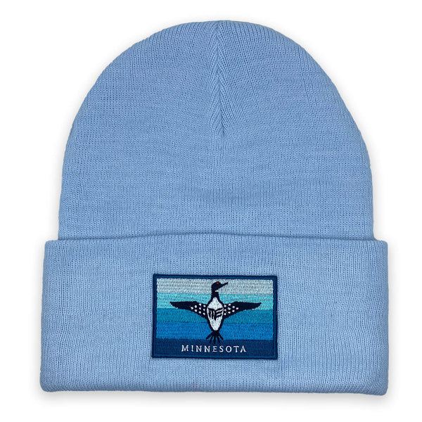 Cuffed Beanie with Blue Loon Embroidery Patch