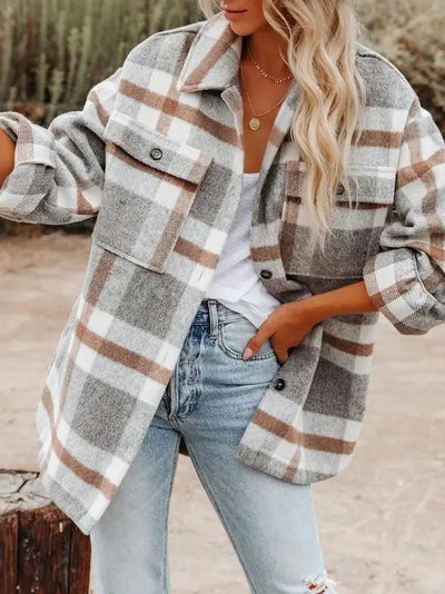 Flannel Lapel Button Jacket