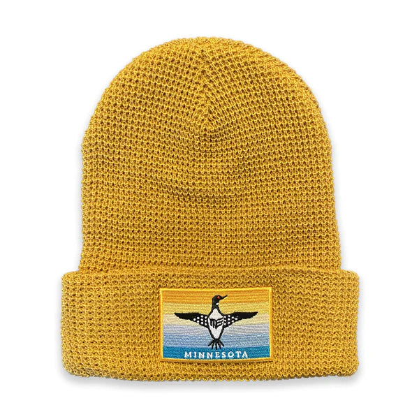 Waffle Cuffed Beanie with Blue Loon Embroidery Patch
