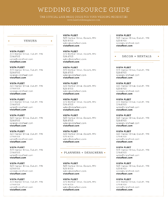 Lake bride resource guide, Wedding resource guide