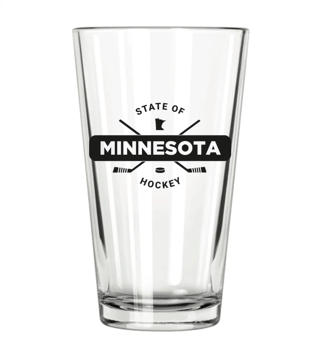 Minnesota State of Hockey Pint Glass