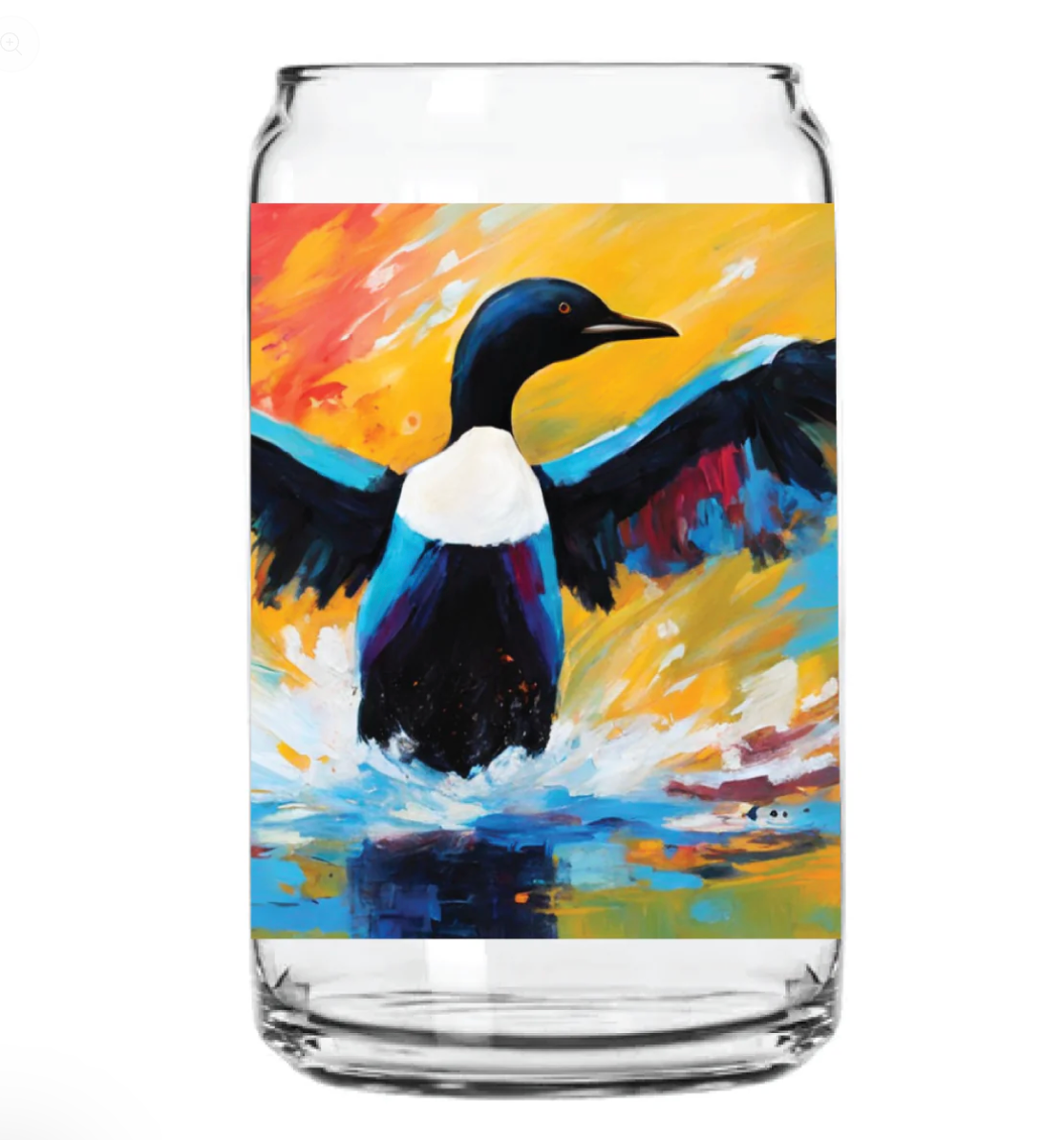 Colorful Loon Painting Can Glass