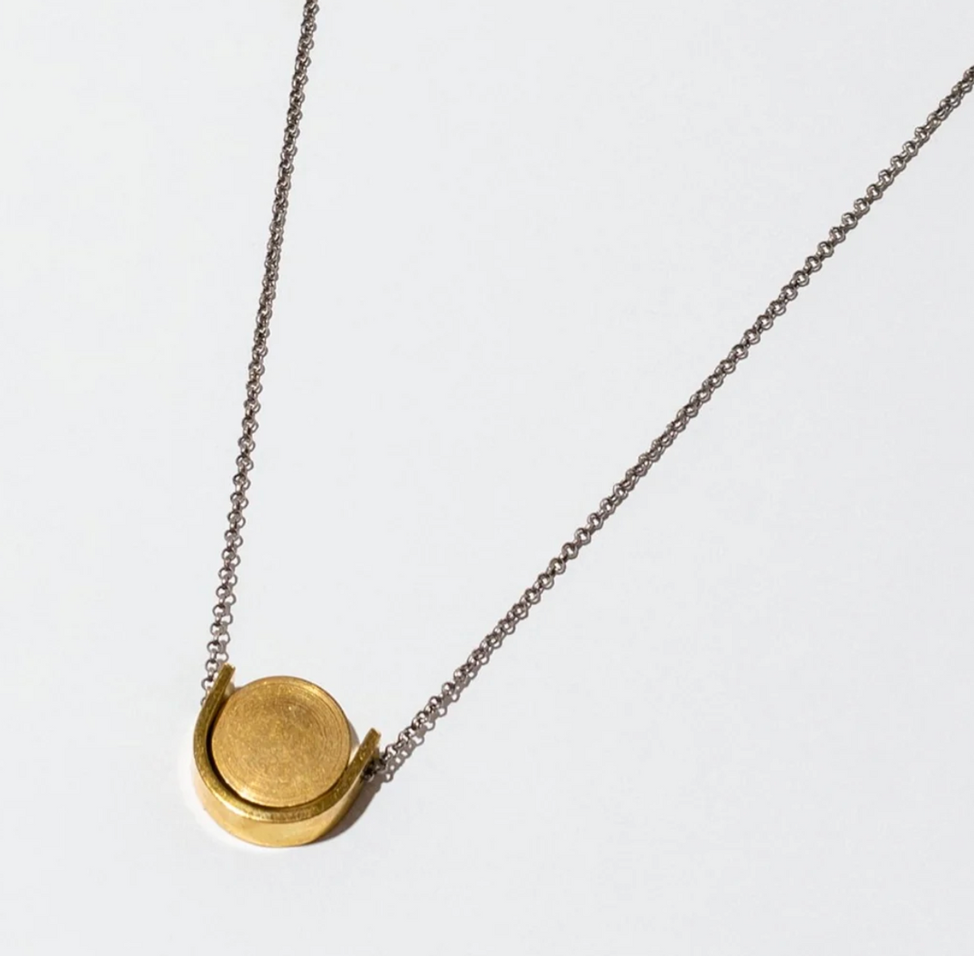 Brass and Antiqued Silver Le Pendant Necklace