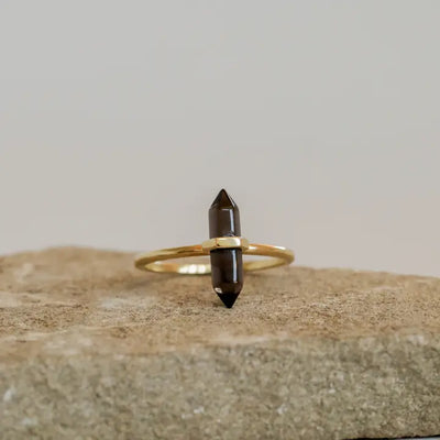 Smoky Quartz Point Gold Ring
