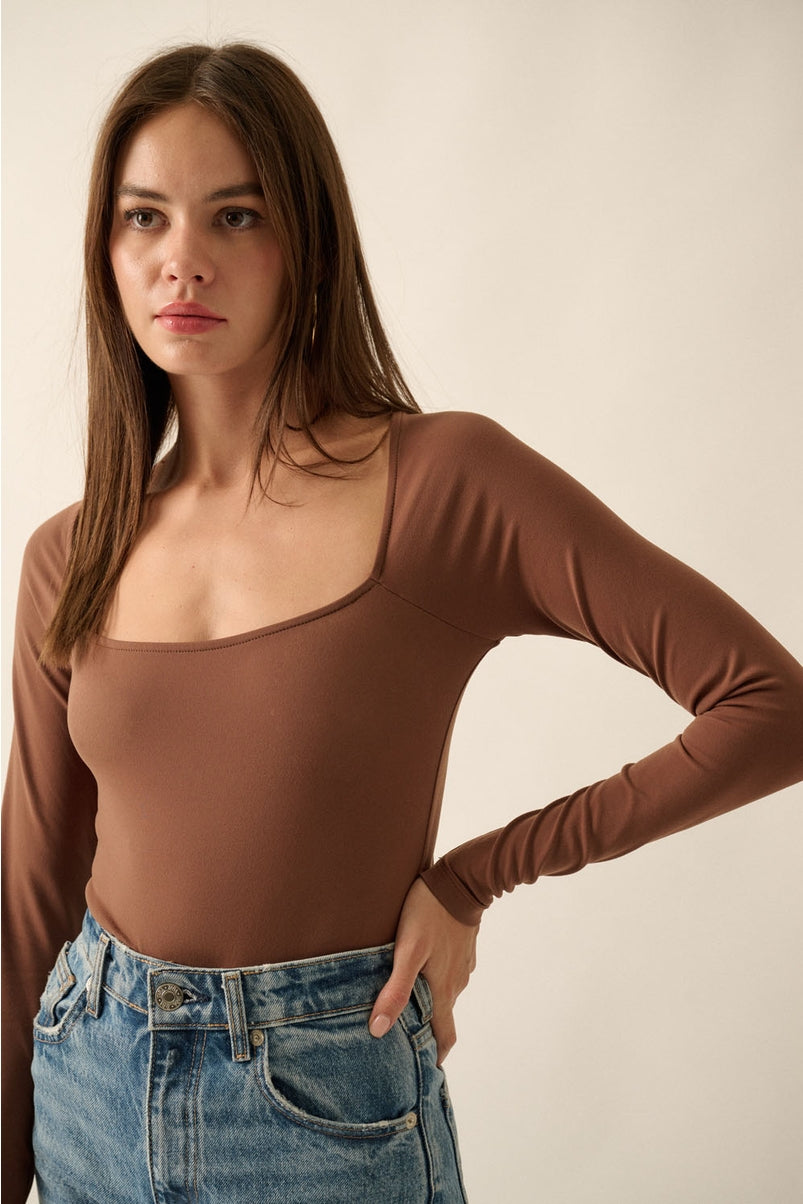 Lifted Fit Square Neck Long-Sleeve Bodysuit