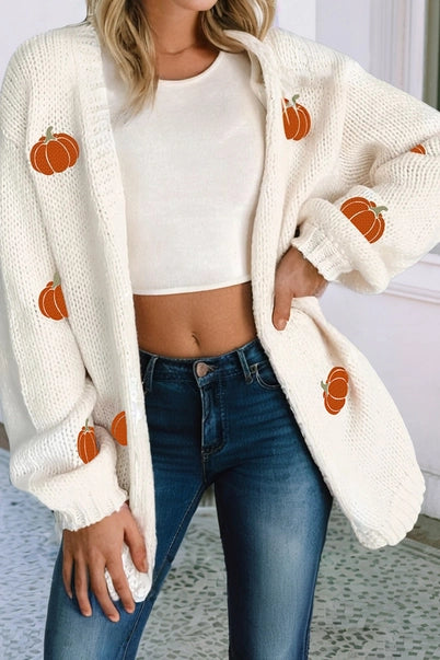 Pumpkin Open Front Drop Shoulder Sweater Cardigan