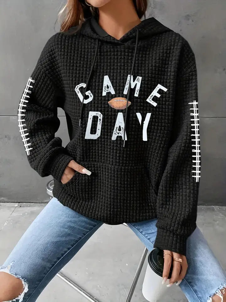Waffle Game Day Monogram Print Hooded Sweatshirt