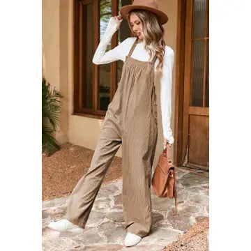 Pocketed Loose Fit Corduroy Overall