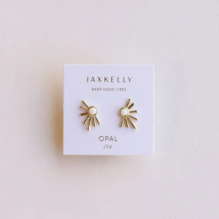 Sun Ray-White Opal-Gold Earrings