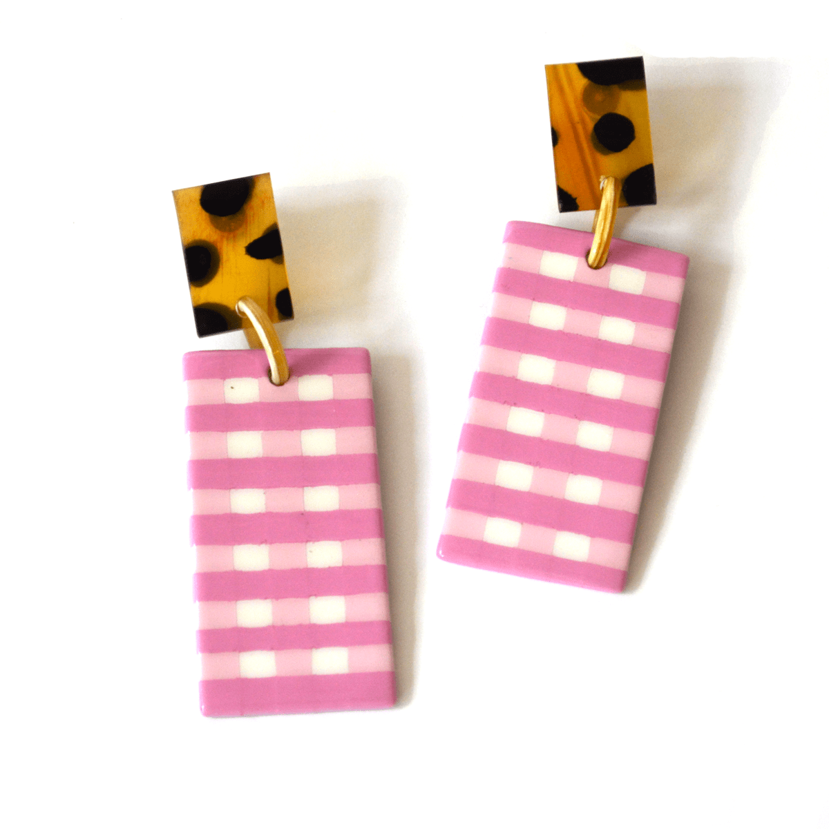 Pink Gingham Horn Cabana Earrings - The Lake and Company