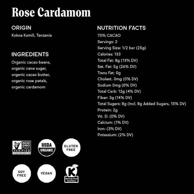 70% Rose Cardamom Chocolate Bar